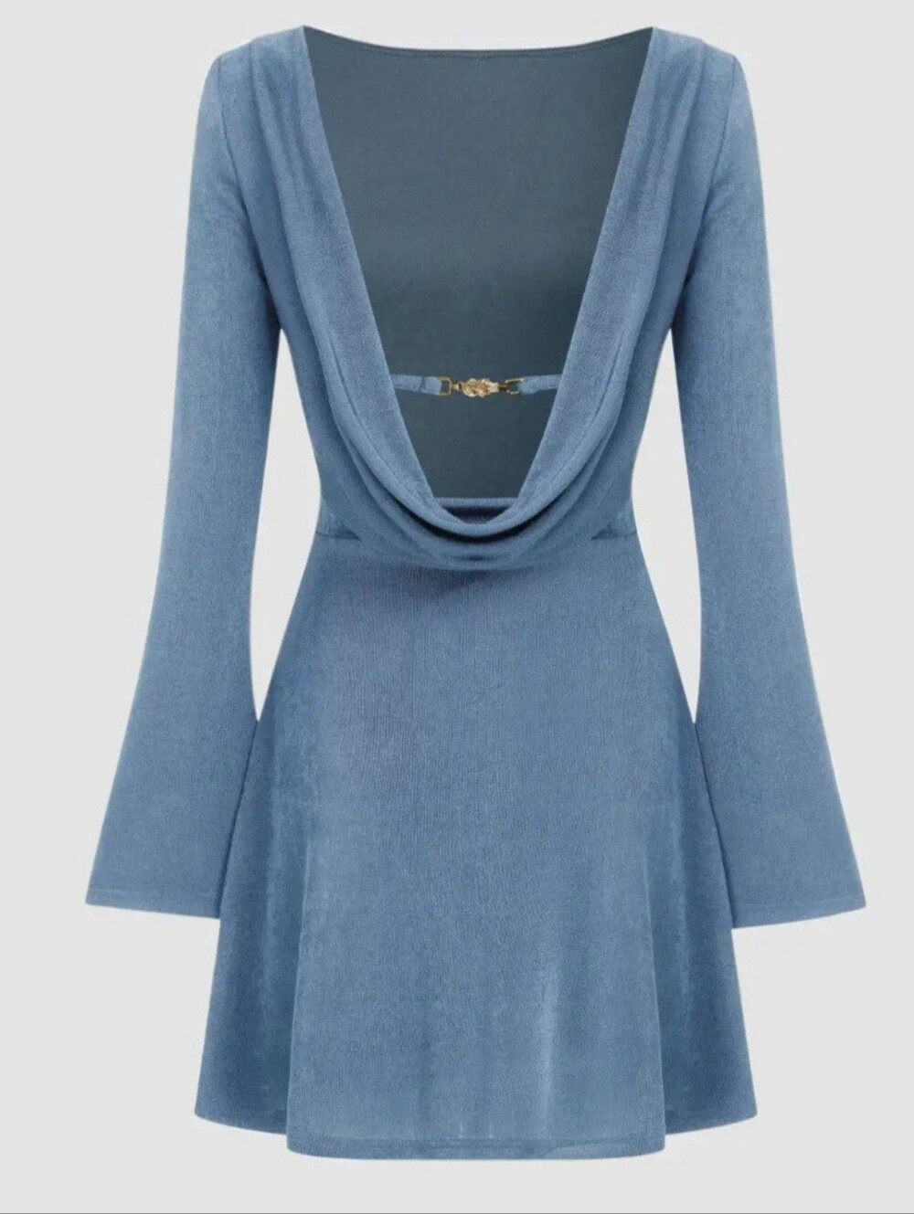 Cider Blue Drape-Back Long Sleeve Dress Size "S" New